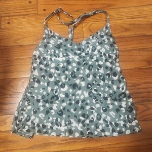 Kona Sol Gray and White Leopard Print Swim Top